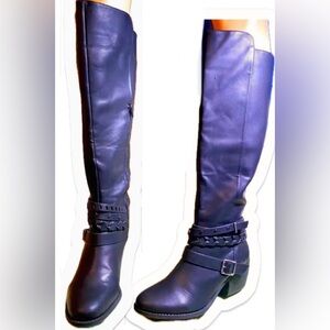 R2 NOVA PEWTER BUCKLE/STUD TALL HEELED WESTERN WOMEN’S RIDING BOOTS👢